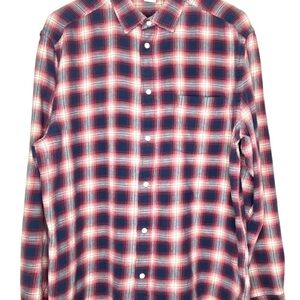NEW-H&M Men's Plaid Button-Up Shirt - Red and Blue SZ M